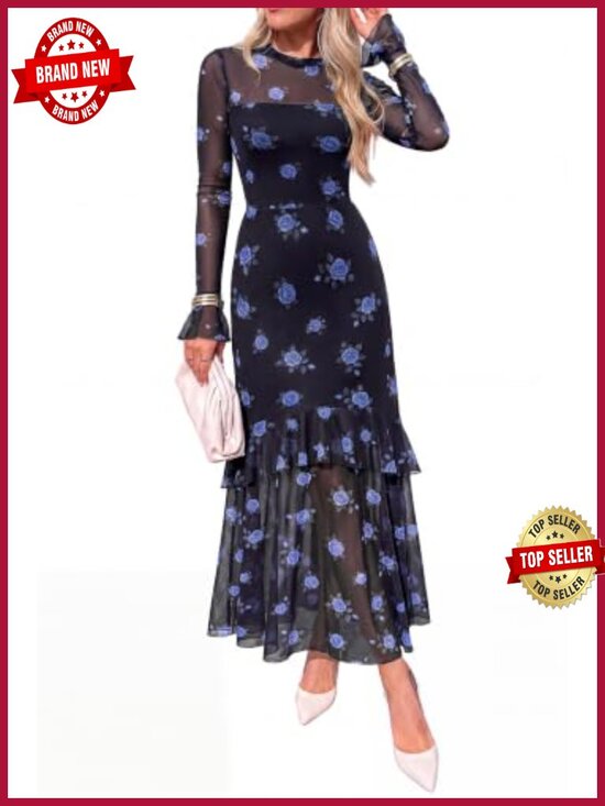 Dresses & Skirts - Maxi Dress Women Bell Sleeve Long Formal Wedding Guest Dress